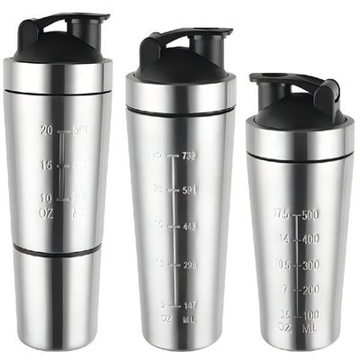 Buy 500/750ML Easy To Carry Silver Custom Stainless Steel Protein Shaker Bottle Stainless Steel Gym Shaker With Mixing Ball BPA Free Wide Mouth online manufacture