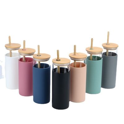 Buy Spill Proof 500ml Colorful  Outdoor Travel Glass Water Bottle With Straw Bamboo Lid Water Bottle Lightweight For Home OfficeCustomized Acceptable online manufacture