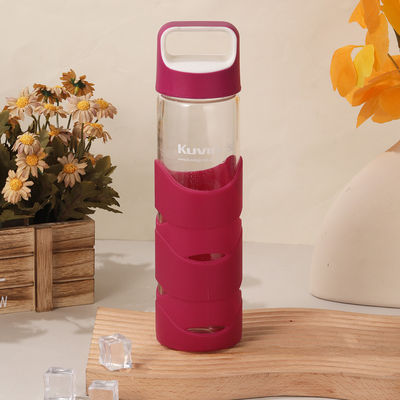 Buy 550ml Leak Proof Custom Unbreakable Glass Drinking Water Bottle Wide Mouth Glass Water Bottle With Silicone Sleeve And Handle Dishwasher Safe online manufacture