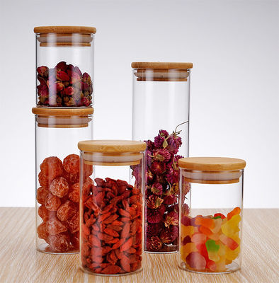 Buy ODM / OEM Customized Sleek Home Round Glass Storage Jar 8oz 26oz Food Storage Glass Jar With Airtight Bamboo Lid Elegant And Practical Design online manufacture