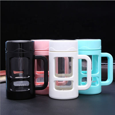 Buy Customized Modern 16oz 450ml Glass Insulated Water Bottle Tea Infuser Glass Water Bottle With Protective Sleeve Case Handle Wide Mouth Large Capacity online manufacture