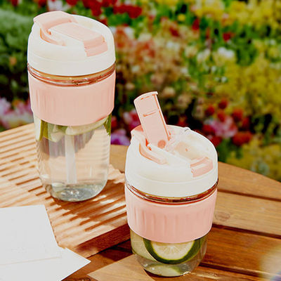 Buy Large Capacity Children's 380ml Glass Bottle High Value Wide Mouth Glass Water Bottle With Cup Cover And Removable Straw For Office Use 8*15cm online manufacture