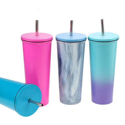 Buy Reusable 700ml Wide Mouth Custom Logo Stainless Steel Tumblers Stainless Steel Personalised Travel Mug With Straw Double Wall Vacuum Construction online manufacture