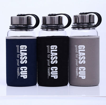 Buy 850ml/1000ml Big Size Sports Glass Bottles Durable High Borosilicate Unbreakable Glass Water Bottle 1 Liter With Nylon Sleeve Against Leaks And Spills online manufacture