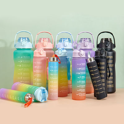 Buy Summer Gradient Motivational 3 In 1 Water Bottle Set Leak Proof Water Bottle 40 Oz With Handle Bpa Free Portable Sports Kettle online manufacture