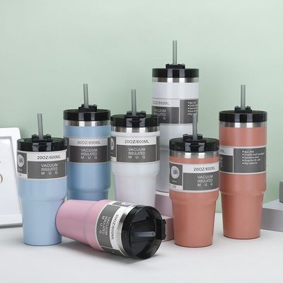 Buy Customized Logo Double Wall Vacuum Insulated Mug 20oz 30 Oz Stainless Steel Tumbler With Straw Car Travel Mug Dishwasher Safe Spill Proof Design online manufacture