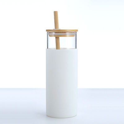Buy Food Grade White 20 Oz Glass Tumbler With Lid Silicone Protective Sleeve Bamboo Lid Glass Water Bottle For Both Hot And Cold Beverages online manufacture