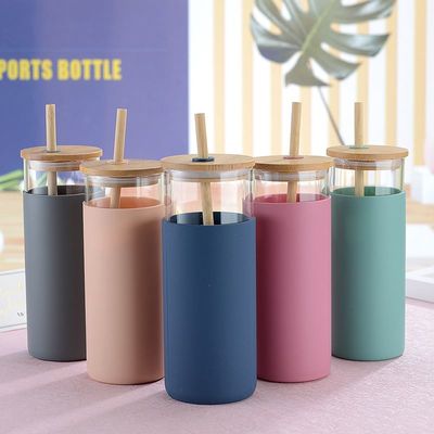 Buy Awesome Aesthetic High Borosilicate Glass Can Shaped Cup Glass Coffee Mug With Straw Bamboo Lid For Office Large Capacity Easy To Use In Daily Life online manufacture