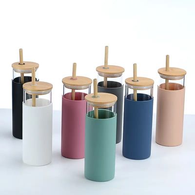Buy Reusable Unbreakable 20 Oz Glass Water Bottle With With Lids Straw 500ml Silicone Sleeve Glass Water Bottle Odor Free Environmental Friendly online manufacture