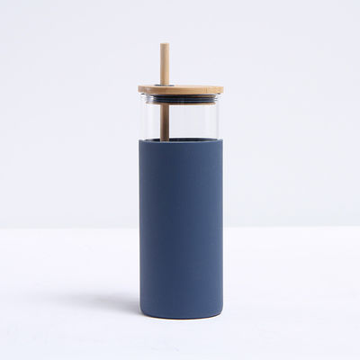 Buy Clear Color Portable Sturdy Silicone Covered Glass Water Bottle Glass Drinking Tumbler With Straw And Bamboo Lid Customized Logo Stylish Design online manufacture