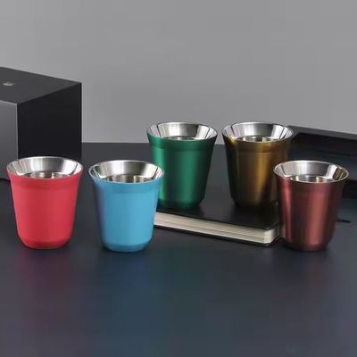 Buy Multi Color 80ml 160ml Custom Stainless Steel Coffee Mugs Small Italian Stainless Steel Double Wall Espresso Cups Perfect Temperature Maintenance online manufacture