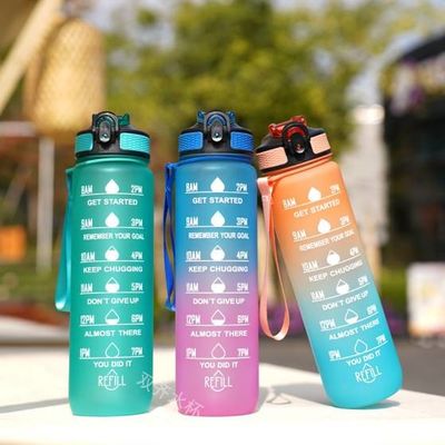 Buy Portable Leakproof Sports Water Bottle 32 Oz Reusable Water Bottle With Motivational Time Marker And Carrying Strap Toxic Free Humanized Design online manufacture