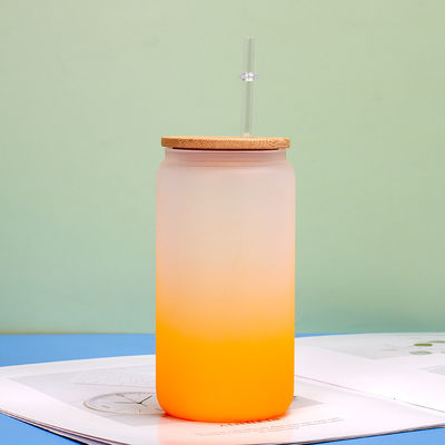 Buy 16oz Glitter Iridescent Glass Water Tumbler glass drinking bottle with bamboo lid For Iced Coffee Beer Juice Soda online manufacture