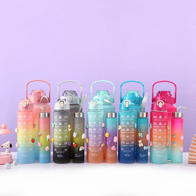 Buy 3 PCS Water Bottles With Straw 10oz 32oz 64oz Motivational Sport Water Bottles With Time Maker Leakproof Half Gallon 2L Water Jugs online manufacture