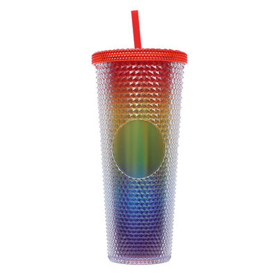 Buy Studded Tumbler With Straw Tumblers With Lids And Straws Pink Tumbler With Straw Textured Cup BPA-Free Double-Wall Plastic Tumblers For Iced Coffee Cold Drinks Or Water 24 Oz online manufacture