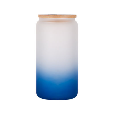 Buy Sublimation Glass Cans Blanks Frosted 18 OZ With Bamboo Lid And Clear Glass Straw Beer Cans Wide Mouth Jar Tumbler Cups Mugs For Iced Coffee Juice Soda Drinks Beer online manufacture