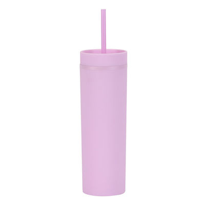 Buy 16oz Plastic Skinny Tumbler With Lid And Straw Bulk 4 Pack Insulated Double Wall BPA Free Matte Acrylic Reusable Party Cup online manufacture