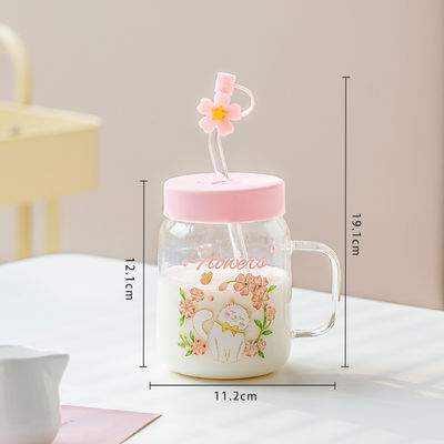 Buy Relief Transparent Cat High-temperature Glass Cup Cute Large-capacity Covered Straw Student Girls' Milk Breakfast Cup Office online manufacture