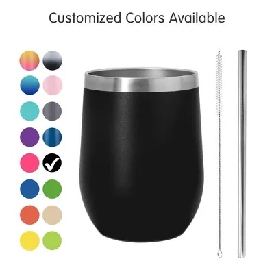 Buy Wine Tumbler SS Insulated 12 Oz Stemless Wine Glass With Slide Lid And Metal Straw Travel Cup Keep Cold For Coffee Cocktails online manufacture