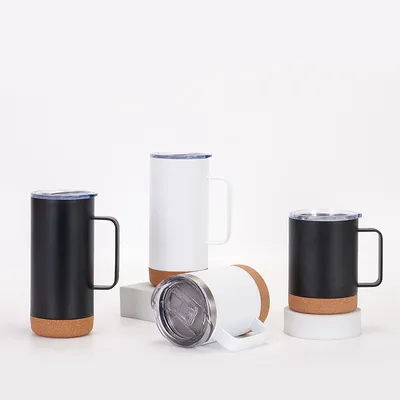 Buy Leak Proof 480ML Straight Custom Vacuum Insulated Tumbler Dishwasher Safe Stainless Steel Coffee Mug With Handle Cork Bottom Travel Mug Universal Size online manufacture