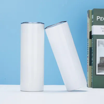 Buy Skinny 20 OZ Straight Stainless Steel White Tumbler With Metal Straw For Heat Press Machine Printing online manufacture