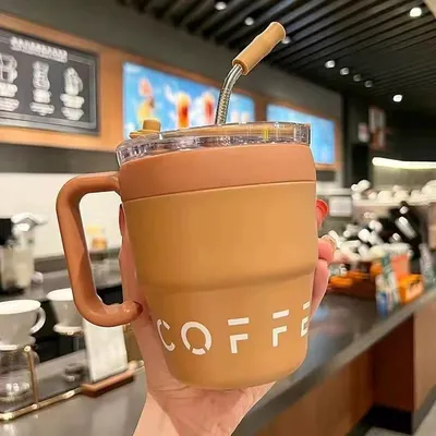 Buy Double Wall Stainless Steel Tumbler with Handle and Straw Lids 16 Oz Vacuum Travel Coffee Mug online manufacture