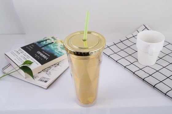 Buy 650ml Double-Layer Electroplated Plastic Straw Cup Summer With Lid Transparent Water Cup Creative Juice Cup online manufacture