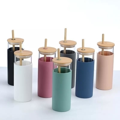 Buy Colorful Portable Dishwasher Safe Glass Tumbler With Silicone Sleeve High Borosilicate Glass Smoothie Tumbler With Bamboo Lid Reusable Design online manufacture