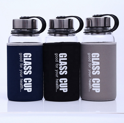 Buy 850ml/1000ml Big Size Sports Glass Bottles Durable High Borosilicate Unbreakable Glass Water Bottle 1 Liter With Nylon Sleeve Against Leaks And Spills online manufacture