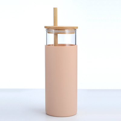 Buy Customization 16 Oz Glass Beverage Bottles Glass Coffee Cups With Bamboo Lids  Bamboo Straw Silicone Sleeve Leak Proof Splash Proof Design online manufacture