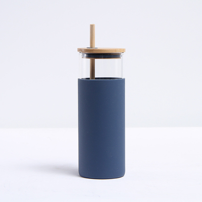 Buy Clear Color Portable Sturdy Silicone Covered Glass Water Bottle Glass Drinking Tumbler With Straw And Bamboo Lid Customized Logo Stylish Design online manufacture
