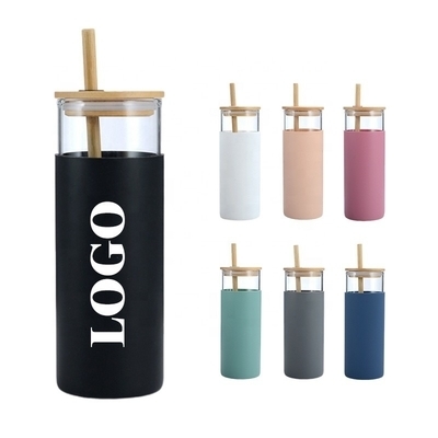 Buy Customised Transparent 500ML Glass Tumbler Reusable Glass Water Bottle With Silicone Sleeve And Straw Applied As Gifts For Employees Friends Coworkers online manufacture