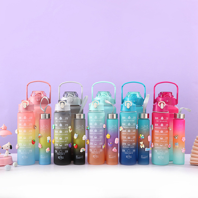 Buy 3 PCS Water Bottles With Straw 10oz 32oz 64oz Motivational Sport Water Bottles With Time Maker Leakproof Half Gallon 2L Water Jugs online manufacture