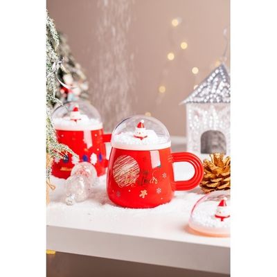 500ml 16oz BPA Free Lid Holiday Snow Globe Coffee Mug Custom Ceramic Mugs With Santa And Christmas Tree Design Comfortable Handle Microwave Safe