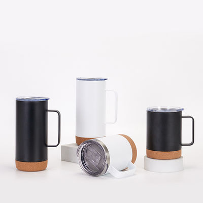 Leak Proof 480ML Straight Custom Vacuum Insulated Tumbler Dishwasher Safe Stainless Steel Coffee Mug With Handle Cork Bottom Travel Mug Universal Size