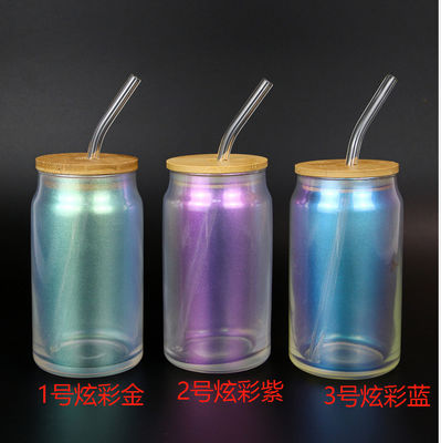 Color Glass Cups With Lids And Straws 18oz Borosilicate Glass Iced Coffee Cups Smoothie With Bamboo Lid Glass Straw Reusable Colorful Glassware Sets 4 Packs