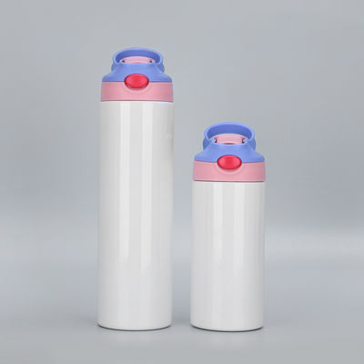 12oz Kids Skinny Tumbler Stainless Steel Sublimation Blank Tumbler With One Click Pop Up Straw And Handle Sublimation Cups For Drinks Rubber Bottoms And Shrink Films DIY Gift