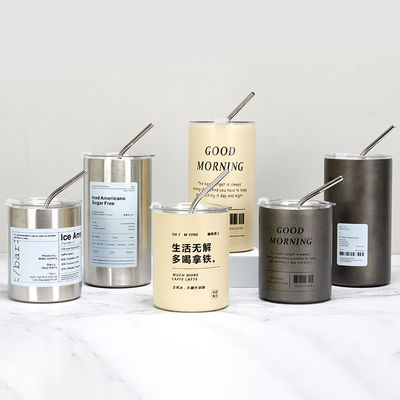 12oz Straight Mugs Ice Coffee Tumbler Stainless Steel Thermos Insulated Coffee Tea Mug Beer Drinking Cup With Straw Lid