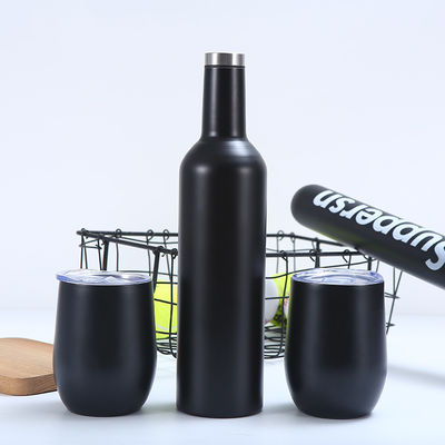 Stainless Steel Wine Tumblers 2 Pack 12 Oz & 1 Insulated Wine Bottle - Double Wall Vacuum Insulated Wine Cups With Lids And Straws Set