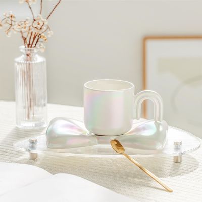 Stylish and Functional Ceramic Cups with U-Shaped Handles and Electroplated Pearlescent Glaze Perfect for Home or Office