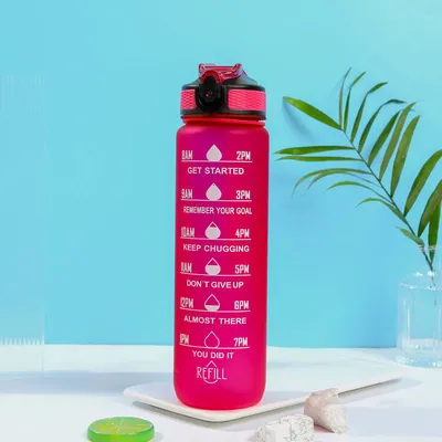 Leakproof BPA Free Personalized Motivational Drinking Water Bottle With Hourly Markings & Straw To Ensure You Drink Enough Water Throughout The Day