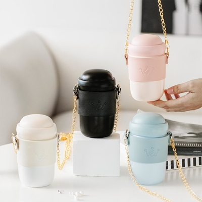 Ceramic Water Bottles with Gold Chain Straps Crown Logos – Compact Colorful Design for On-the-Go Hydration Stylish Convenience