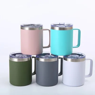 Sleek Design Custom Logo 304 Stainless Steel Insulated Metal Drinking Cups Travel Insulated Beer Mug With Lid 360ml Comfort Grip Easy Clean
