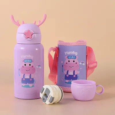 Everyday Delights Stainless Steel Insulated Water Bottle with Cup, Straw and Bag 500ml