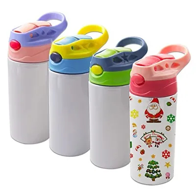 12oz Sublimation Blanks Sippy Cup Sublimation Tumblers For Kids Stainless Steel Insulated Toddler Water Bottle With Leak-Proof Straw Lid And Handle
