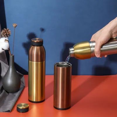 450ML 600ML Wide Mouth Insulated Stainless Steel Flask 2 In 1 304 Stainless Steel Camping Water Bottle Vacuumed Diswasher Safe Leak Proof