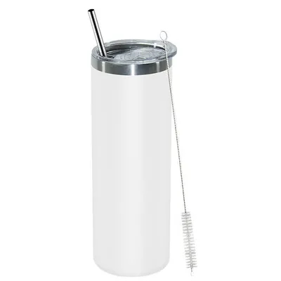 20oz Stainless Steel Double Wall Vacuum Insulated Tumblers With Lid And Straw For Hot Cold Drinks White