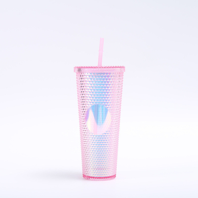 Iridescent Studded Double-Wall Plastic Tumbler With Lid Straw For DIY Customization Iced Coffee  Water BPA-Free
