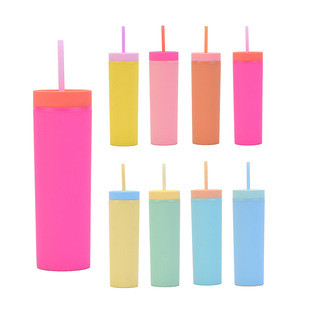 Skinny Tumblers With Lids And Straws 6 Pack 16oz Matte Pastel Colored Skinny Acrylic Double Wall Plastic Tall Skinny Tumblers Bulk For Cold Hot Drinks