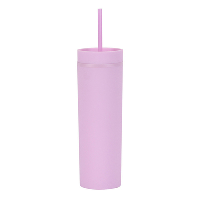 16oz Plastic Skinny Tumbler With Lid And Straw Bulk 4 Pack Insulated Double Wall BPA Free Matte Acrylic Reusable Party Cup